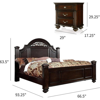 6-Piece Traditional Solid Wood Bedroom Set with Chest, Mirrored-Dresser and 2 Nightstands, Box Spring - Ohberri