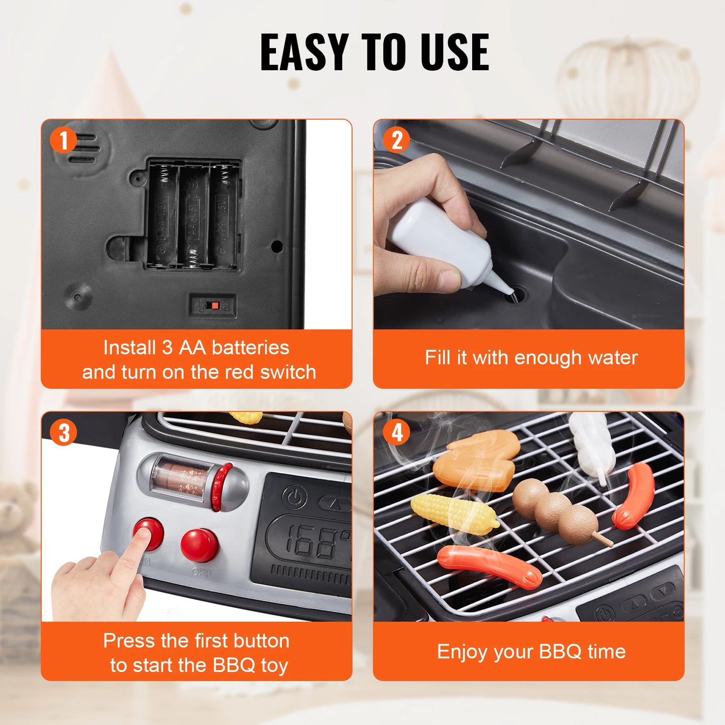 Kids BBQ Grill Toy Set with Pretend Smoke Sound Kitchen - Ohberri