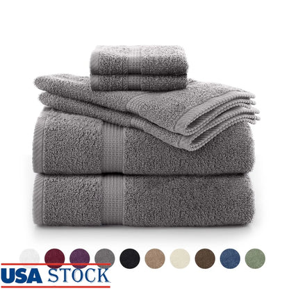 6-Piece Towel Set 600 GSM 100% Cotton Ultra Absorbent Soft Bath Towels Essential Bathroom Shower Pool Quick Dry Washcloths Hand - Ohberri
