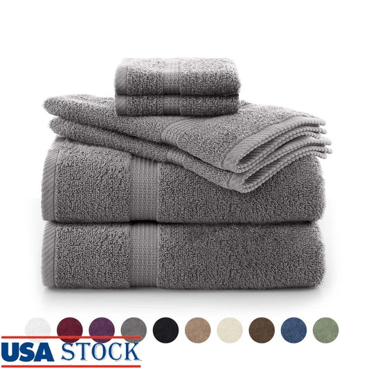 6-Piece Towel Set 600 GSM 100% Cotton Ultra Absorbent Soft Bath Towels Essential Bathroom Shower Pool Quick Dry Washcloths Hand - Ohberri