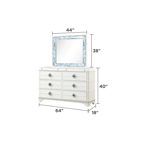 Modern Style 5 Pc King Upholstered Bedroom Set Made with Wood and Crystal Accents in White - Ohberri