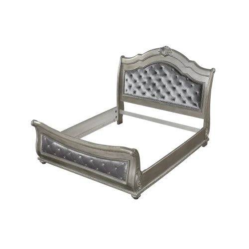 Traditional Style 4 Pc Queen Bedroom Set With Upholstered Crystal-Tufted bed Made with Wood in Silver - Ohberri