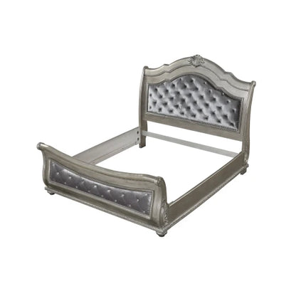 Traditional Style 4 Pc Queen Bedroom Set With Upholstered Crystal-Tufted bed Made with Wood in Silver - Ohberri