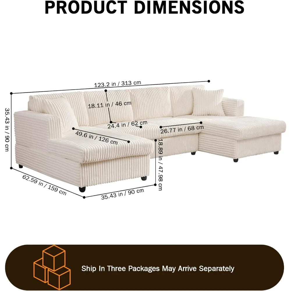 U-Shaped Modular Sectional Sofa with 2 L-Shape Chaises, Cloud Couch Includes 2 Pillows (Cream) Ohberri