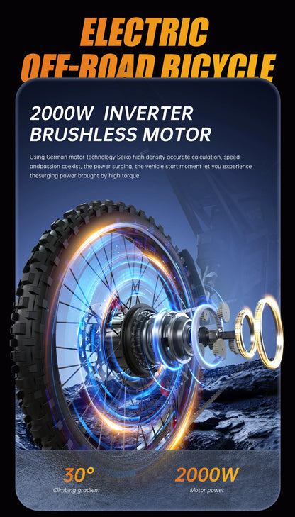 Dual Battery, Peak 2900W 52V, Dual 20Ah, 25inchTires,off-road Mountain E-Bike - Ohberri