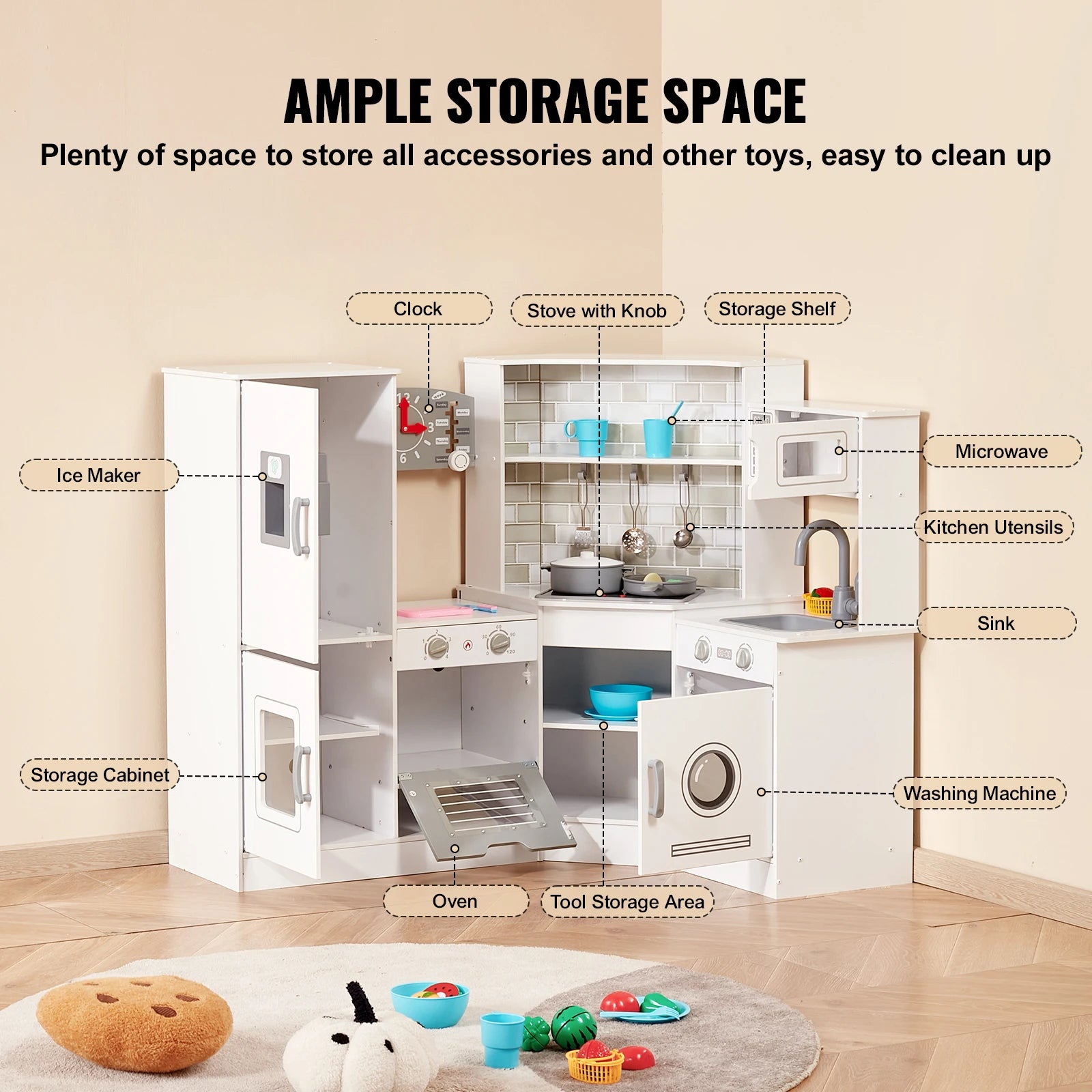 Corner Wooden Play Kitchen Set with Lights & Sounds - Ohberri