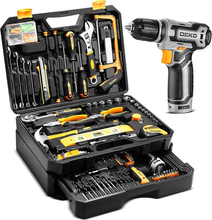 DEKO Mechanic Toolbox with 12V Power Cordless Drill Hand Repair Tools Sets Ohberri