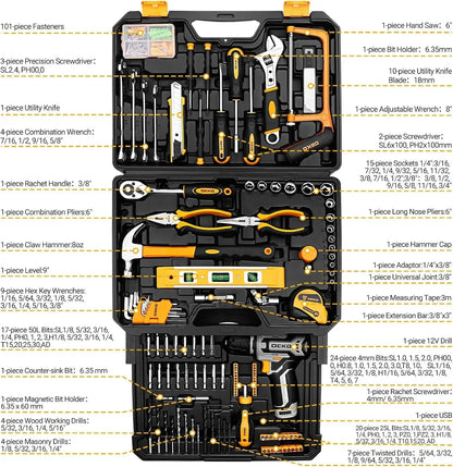DEKO Mechanic Toolbox with 12V Power Cordless Drill Hand Repair Tools Sets Ohberri