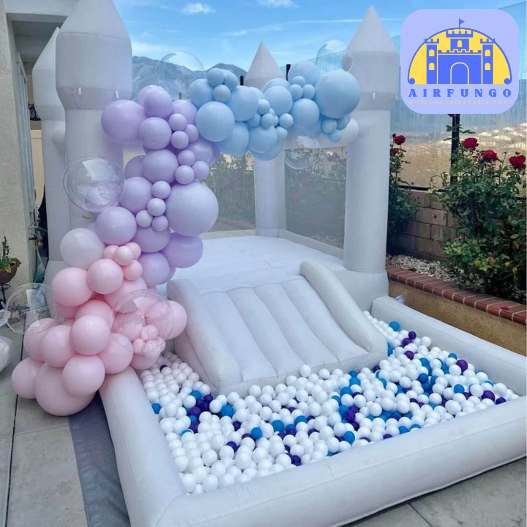 9x9x7ft Soft Play White Bounce House With Slide Ball Pit - Ohberri