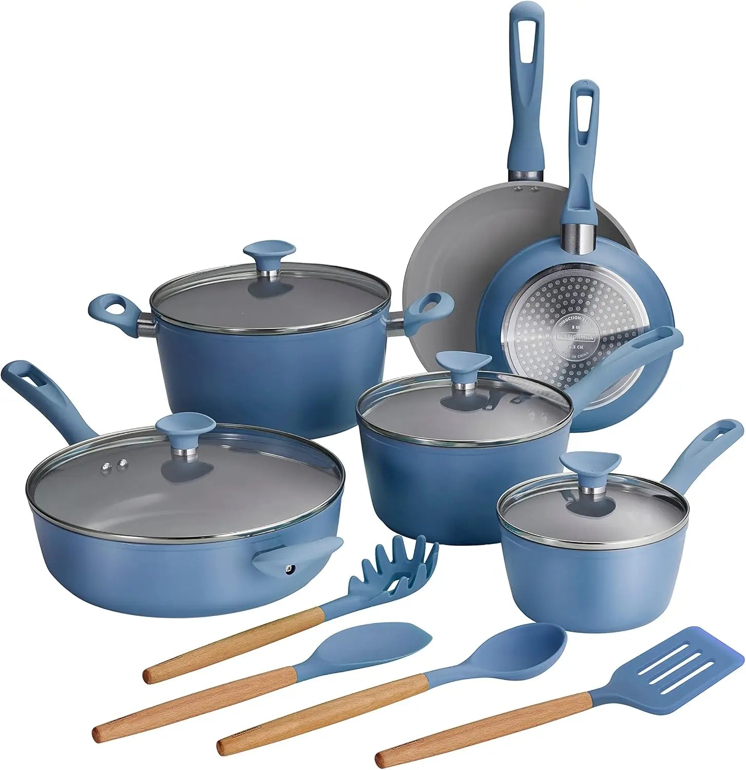 14-Piece Ceramic Nonstick Cookware Set, Oven & Dishwasher Safe, Blue Ohberri