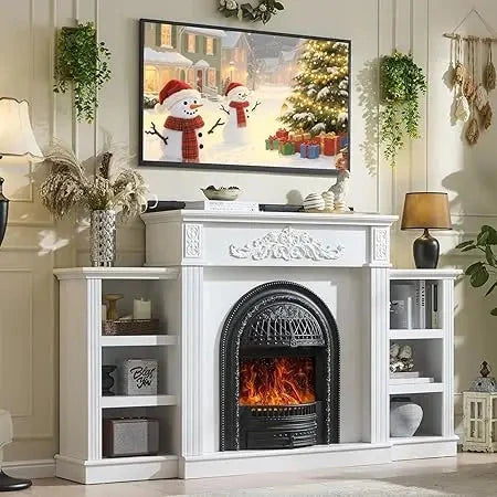 78" electric fireplace with mantel,farmhouse tv stand with 30" electric fireplaces heater Ohberri