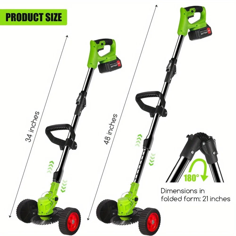 Foldable Brush Cutter Cordless Weed Wacker Electric Weed Eater Edgers with 2 Large Capacity Batteries &13 Blades, - Ohberri