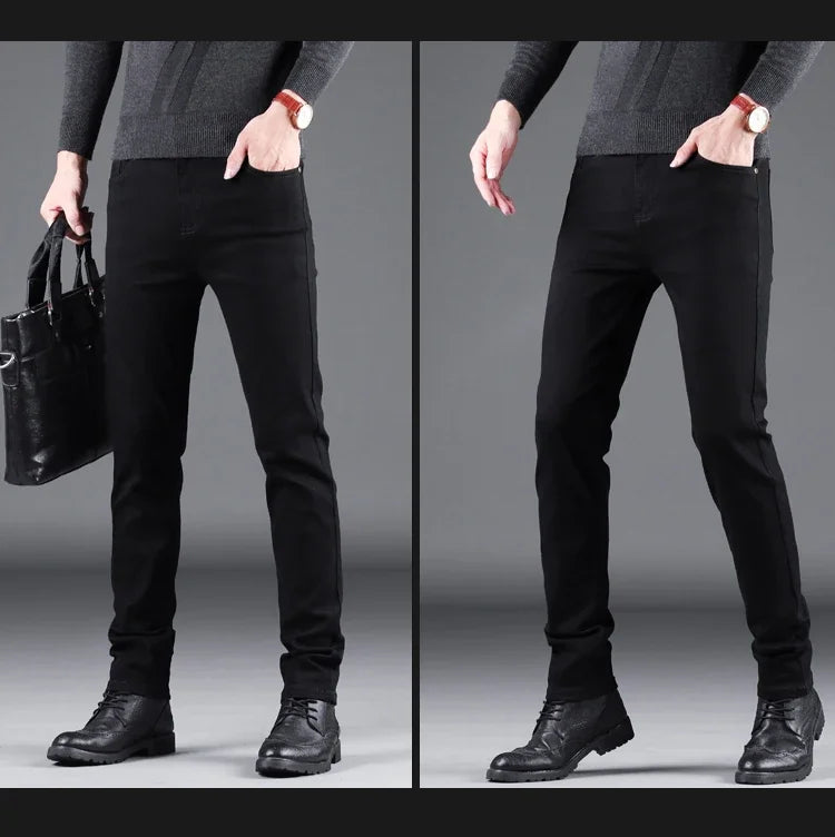 Pure Black Slim Jeans Elastic Straight Pants Ohberri