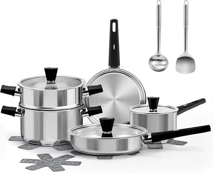 Stainless Steel Cookware Set, 16-Piece Pots and Pans Set Non Toxic Ohberri