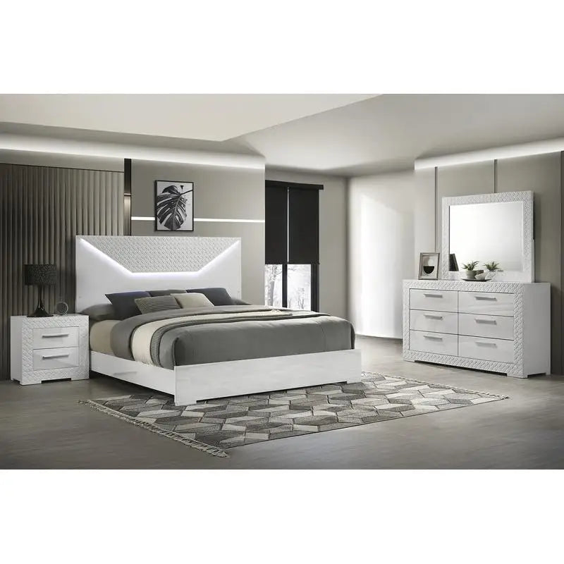 Modern 4-Pc King Bedroom Set with LED Headboard- White - Ohberri