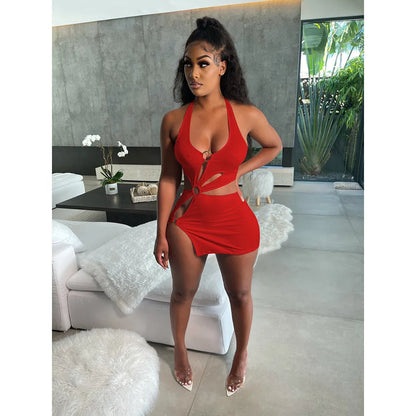 Short skirt sexy sleeveless hollow out dress Ohberri