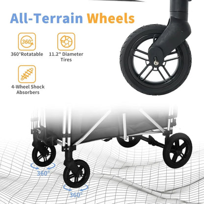 Wagon Stroller - Foldable Cart with 2 High Seats, 5-Point Harnesses, Adjustable Canopy - Ohberri