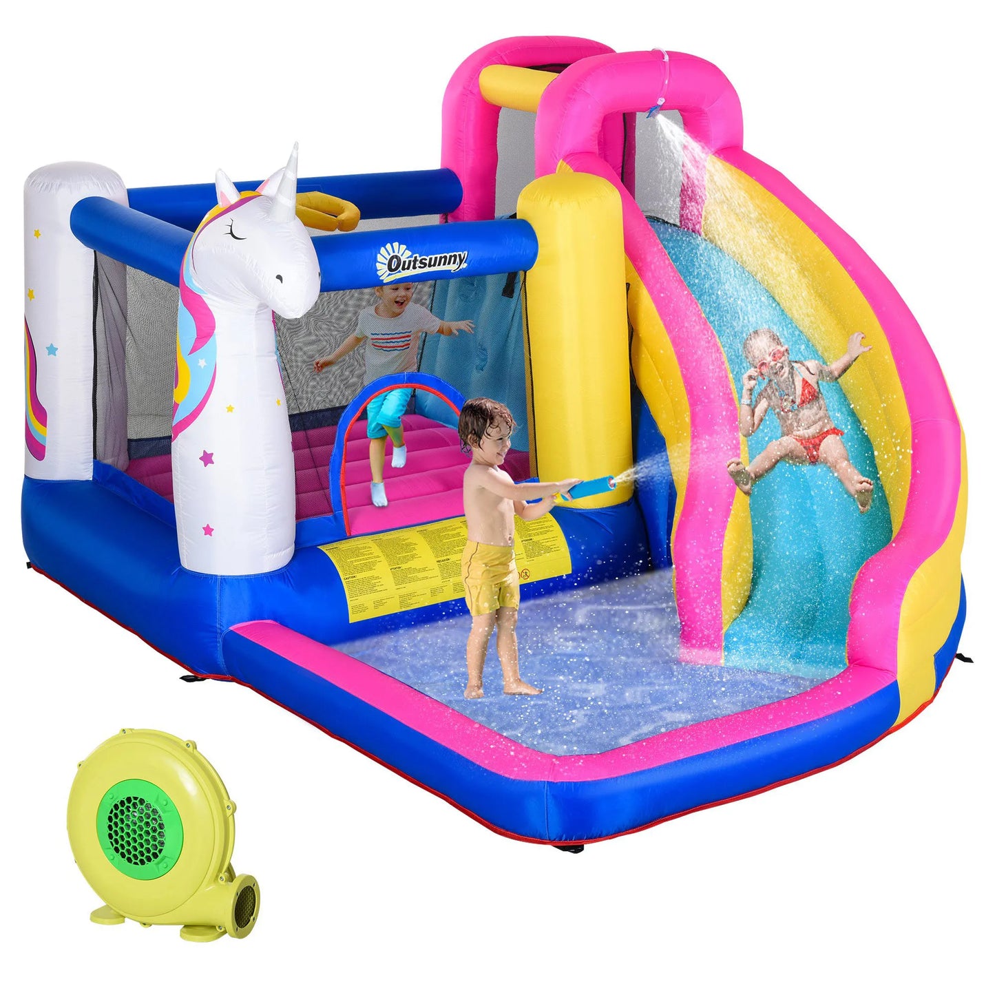 Unicorn 5-in-1 Large Inflatable Bounce House, Inflatable Water Slide for Kids - Ohberri