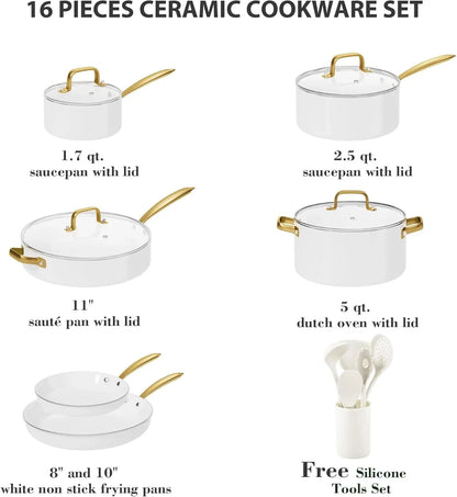 Pots and Pans Set Non Stick - Ceramic Cookware Set with Cooking Utensils Set, Non Toxic Ohberri