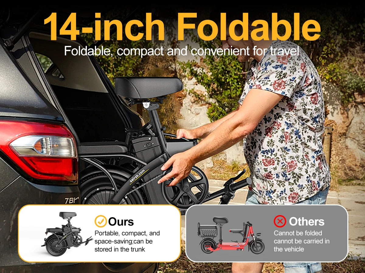 Electric Bike 750W Peak Motor 48V15AH LCD Display 14-inch Tire Electric Bicycle - Ohberri