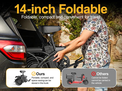 Electric Bike 750W Peak Motor 48V15AH LCD Display 14-inch Tire Electric Bicycle - Ohberri