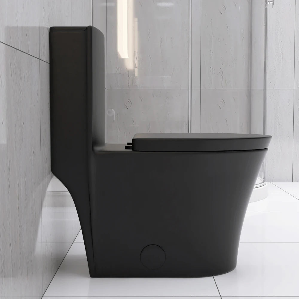 Matte Black Elongated One Piece Toilet Dual Flush 1.1/1.6 GPF Water Saving Map 1000g,Matte Black Ohberri
