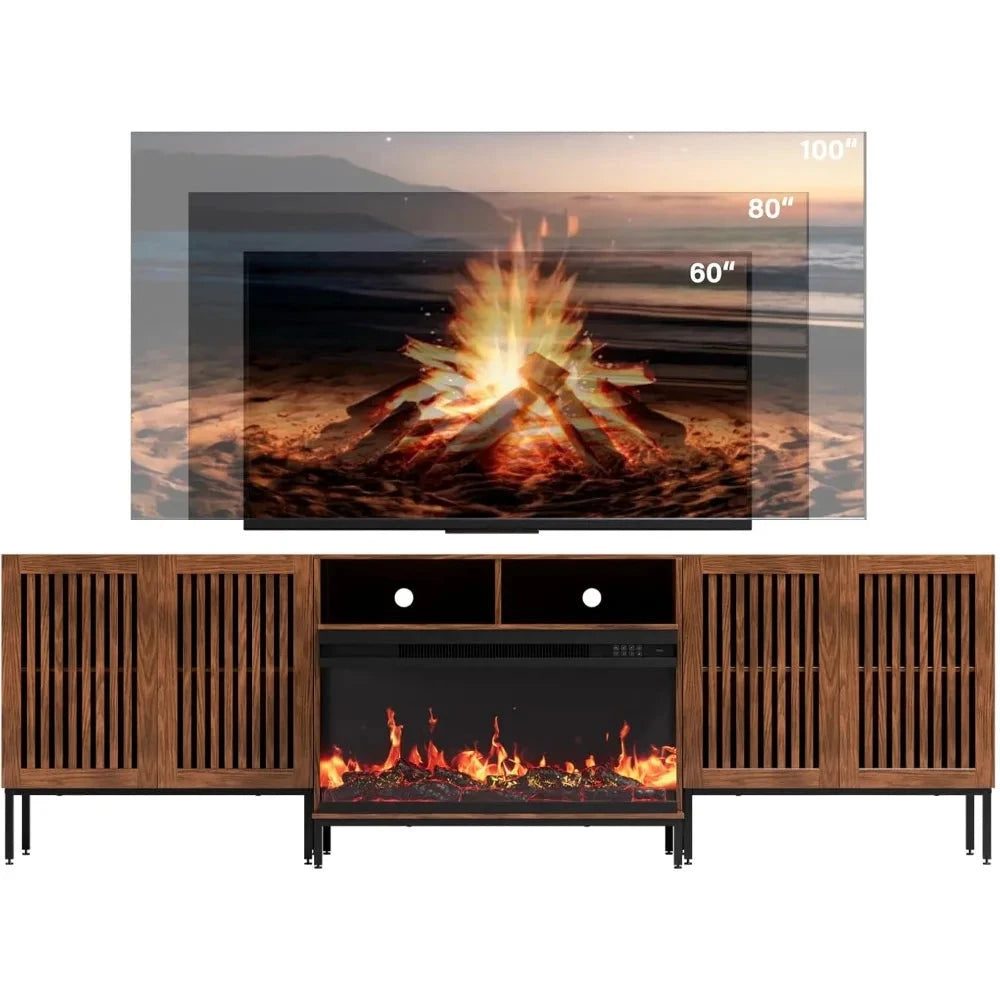 3-Sided Glass Farmhouse Fireplace for TVs Up to 100 Inch with 36" Electric Fireplace, Rustic Ohberri