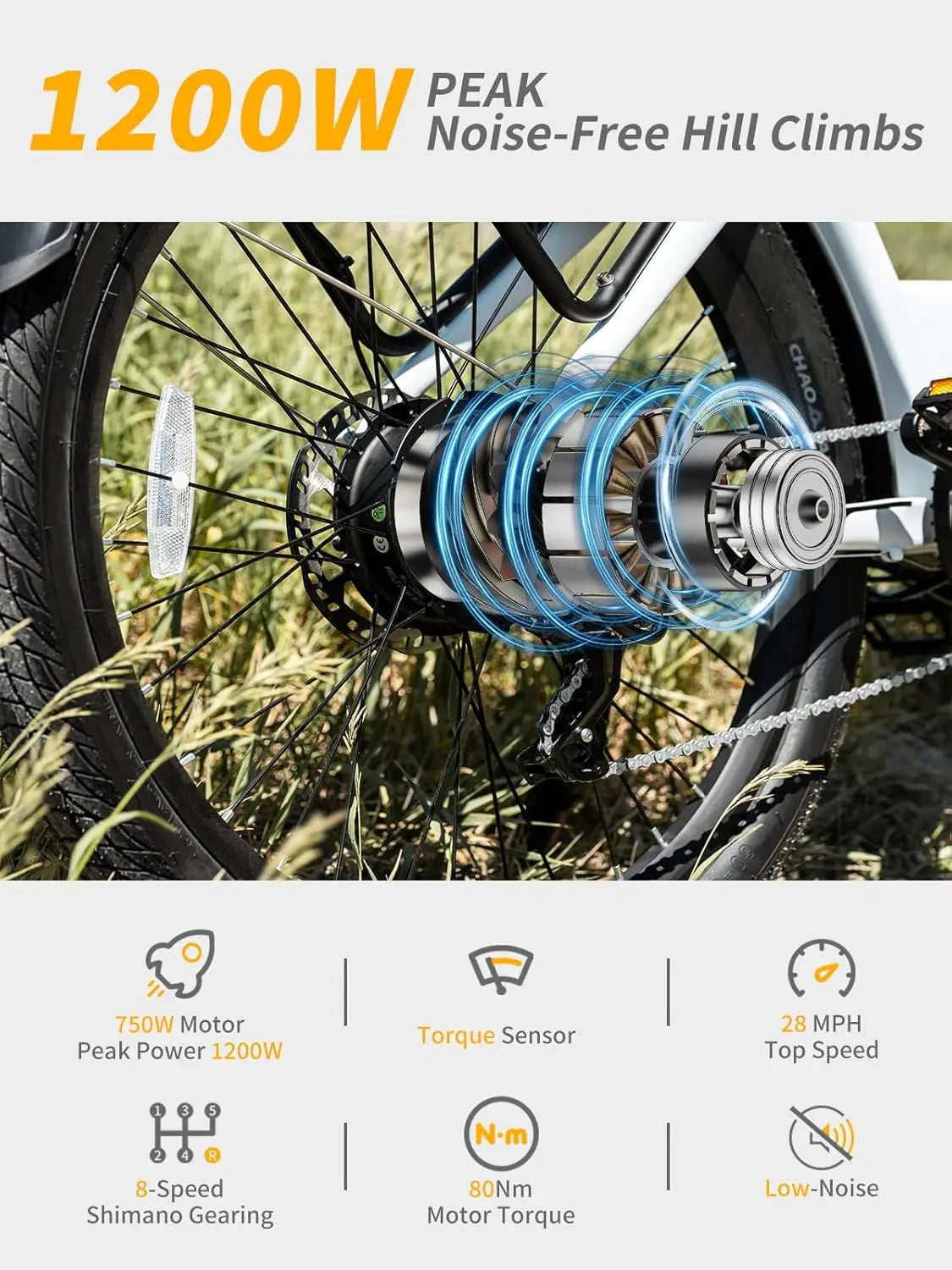 Electric Bike 1200W Peak,28MPH 80Miles,20AH, 26'' - Ohberri