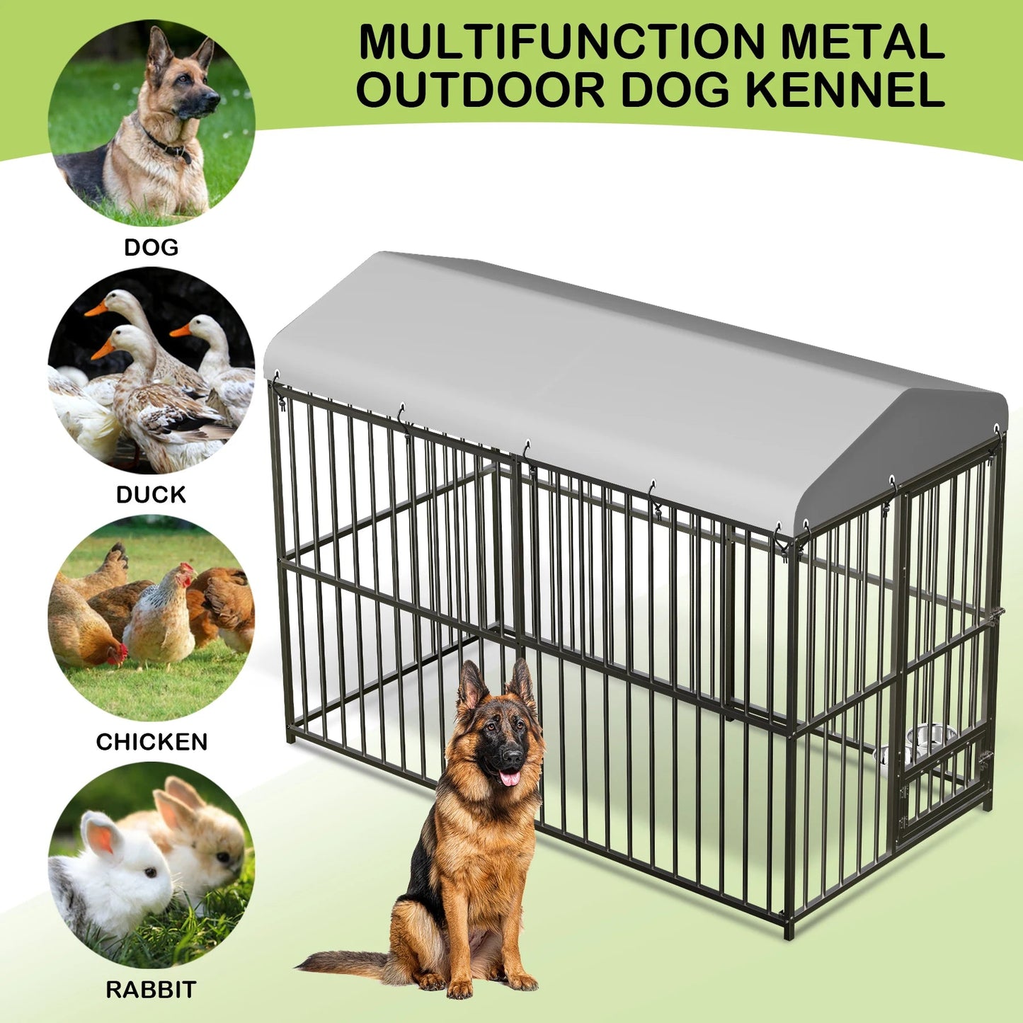 Large Dog Kennel Outside Heavy-Duty Outdoor with Roof, Double Lock, Enclosures with UV-Resistant Ohberri