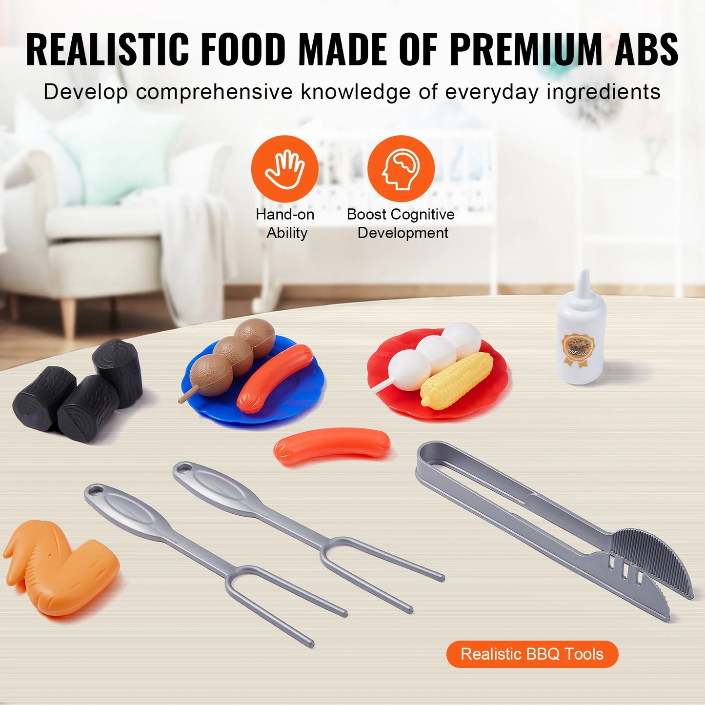 Kids BBQ Grill Toy Set with Pretend Smoke Sound Kitchen - Ohberri