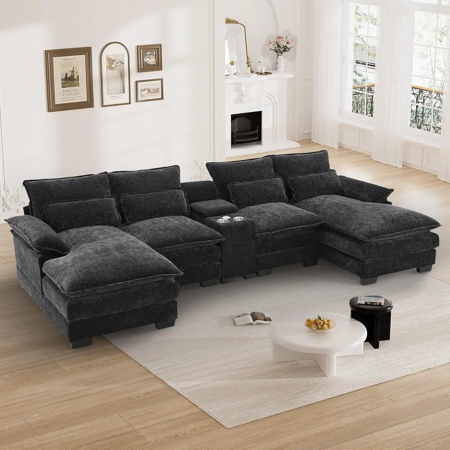 U Shape Black Cloud Sectional Plush Cloud Sofa Ohberri