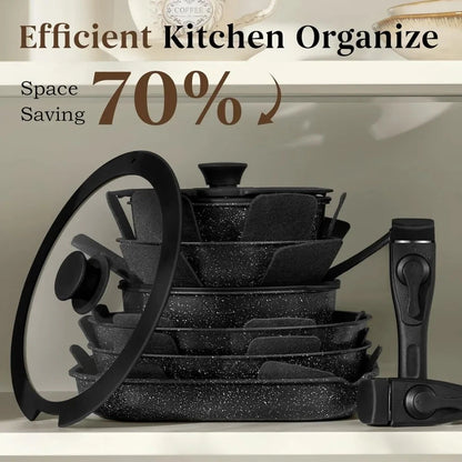 20 Pcs Pots and Pans Set Non Stick, Ceramic Cookware Set Detachable Handle Ohberri