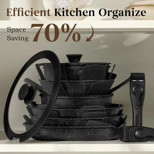 20 Pcs Pots and Pans Set Non Stick, Ceramic Cookware Set Detachable Handle Ohberri