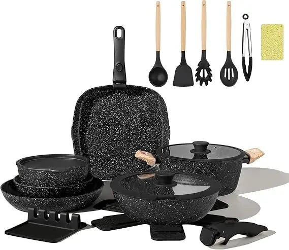 23pcs Ceramic Pots and Pans Set, Nonstick Detachable Handle Cookware Ohberri