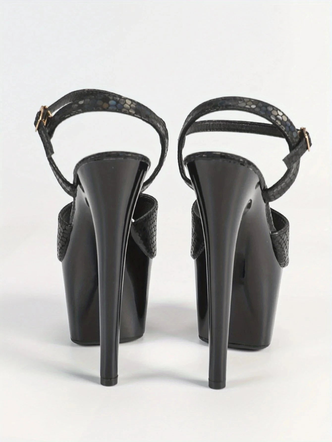 Black Waterproof Stiletto High Heels 6.69inch Platform Stone Pattern Ohberri