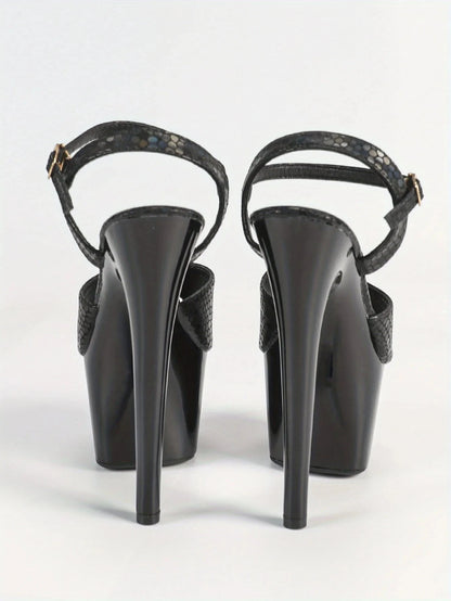 Black Waterproof Stiletto High Heels 6.69inch Platform Stone Pattern Ohberri