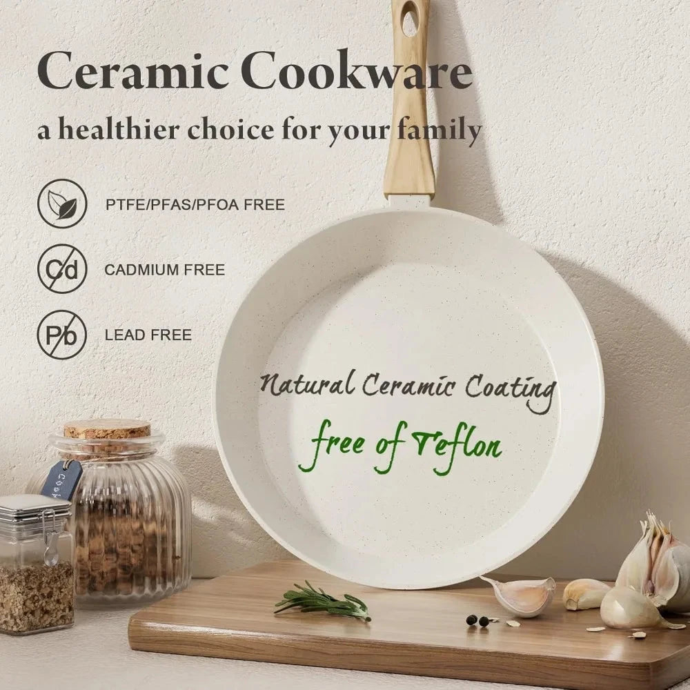 24 Pcs Pots and Pans Set, Non Stick Ceramic Cookware Set with 3 Stockpots, Healthy Non-Toxic, Large Capacity Ohberri