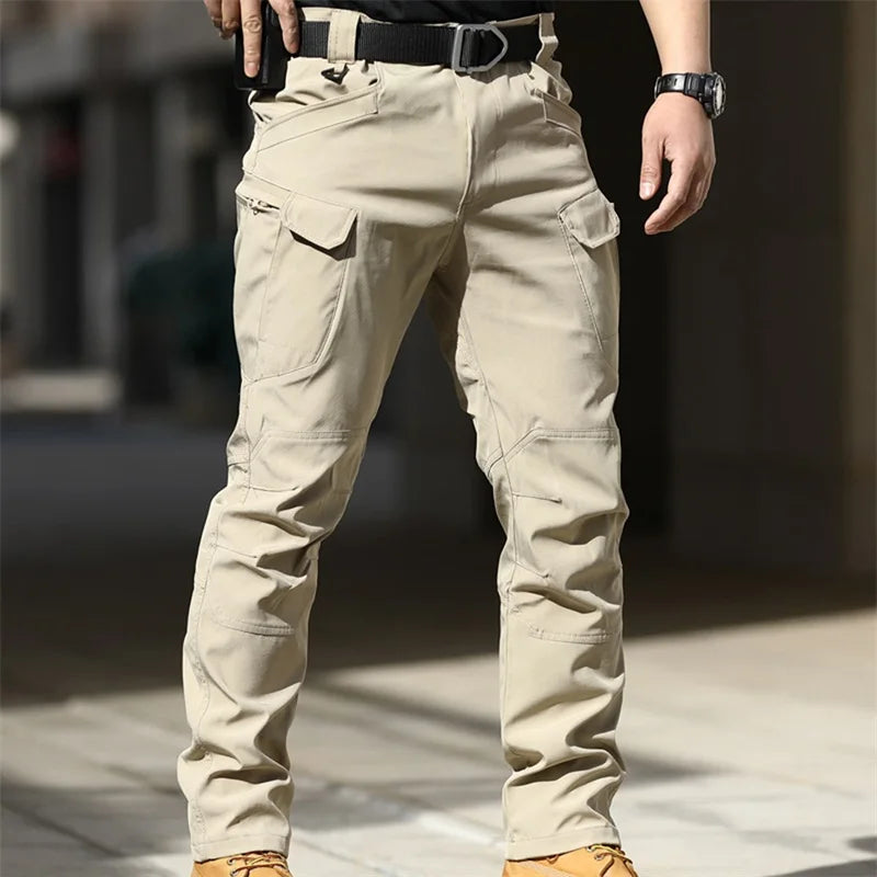 Men Cargo Pants Solid Color Multi-Pockets Waterproof Trousers
