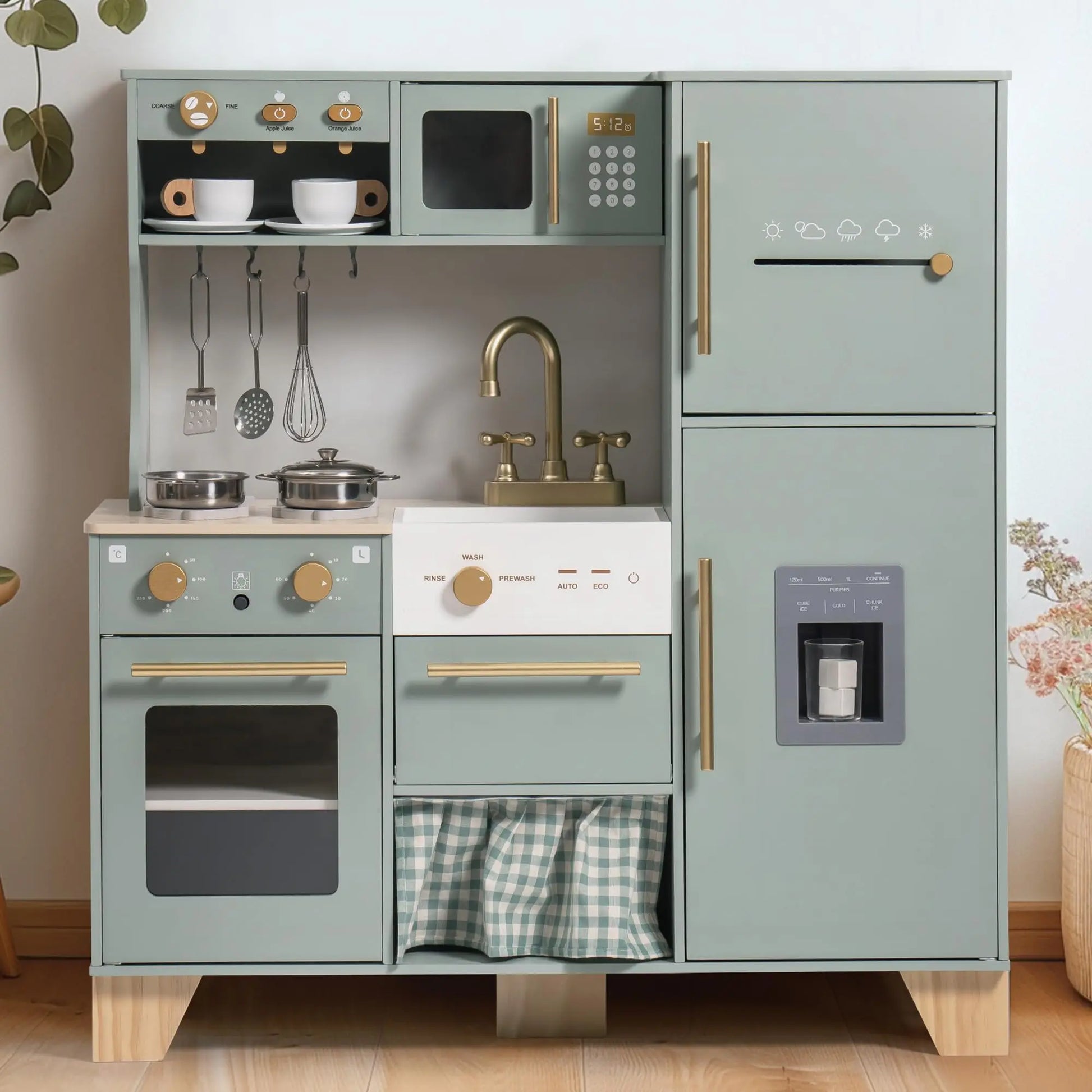 Play Kitchen 10 in 1 Wooden Toy With Appliances & Utensils - Ohberri