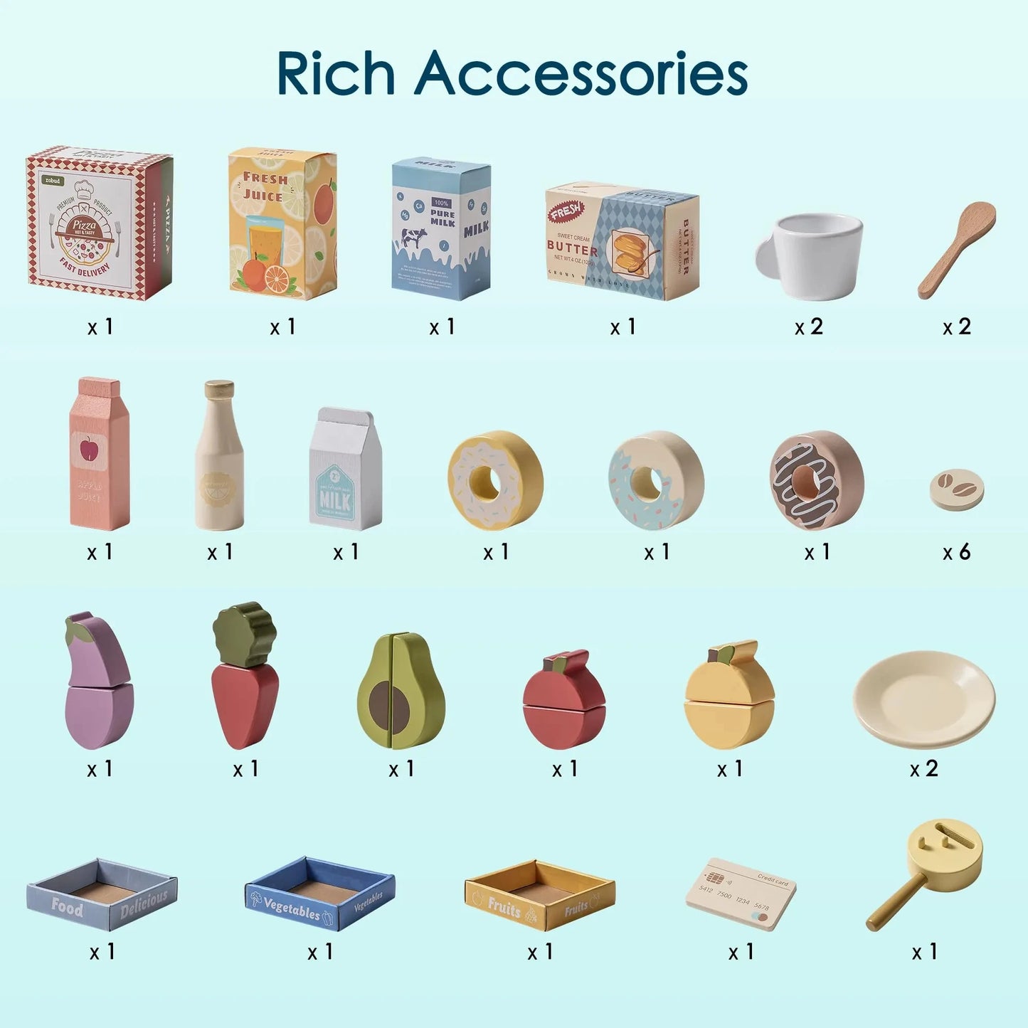 Coffee Shop Play Set with Cash Register Chalkboard Play Food Accessories - Ohberri