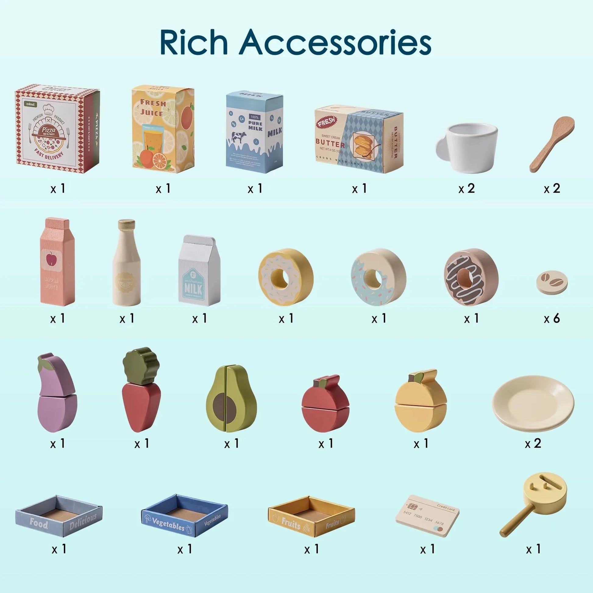 Coffee Shop Play Set with Cash Register Chalkboard Play Food Accessories - Ohberri