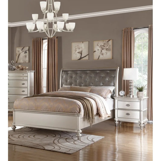 Glamorous 3pc Bedroom Set California King Size Bed 2x Nightstands Tufted Headboard Furniture - Ohberri