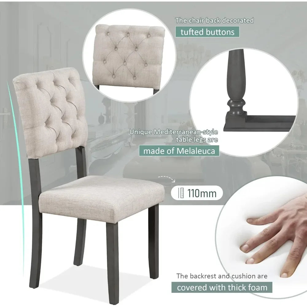 6 Pieces Dining Table Chair Set with Bench, Rectangle 4 Upholstered Chairs & a Wood Kitchen for Persons, Modern Style Room - Ohberri