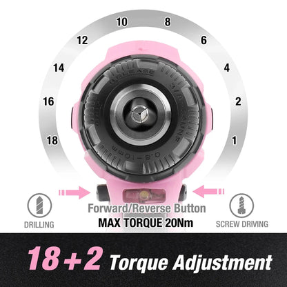 WORKPRO Pink Cordless Drill Driver Set, 12V Electric Screwdriver Driver Tool Kit, 3/8" Ohberri