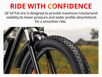 Peak 1500W 48V 15AH 26" Fat Tire Mountain Bike 31mph  Electric Dirt Bike - Ohberri