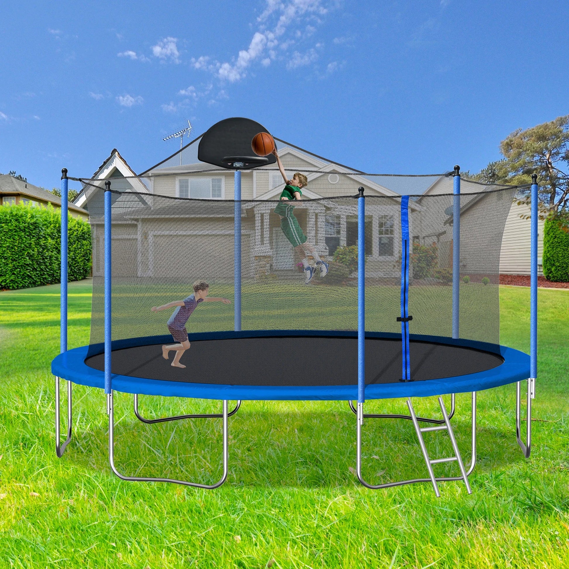 14FT Trampoline With Backboard And Enclosure Net Ohberri