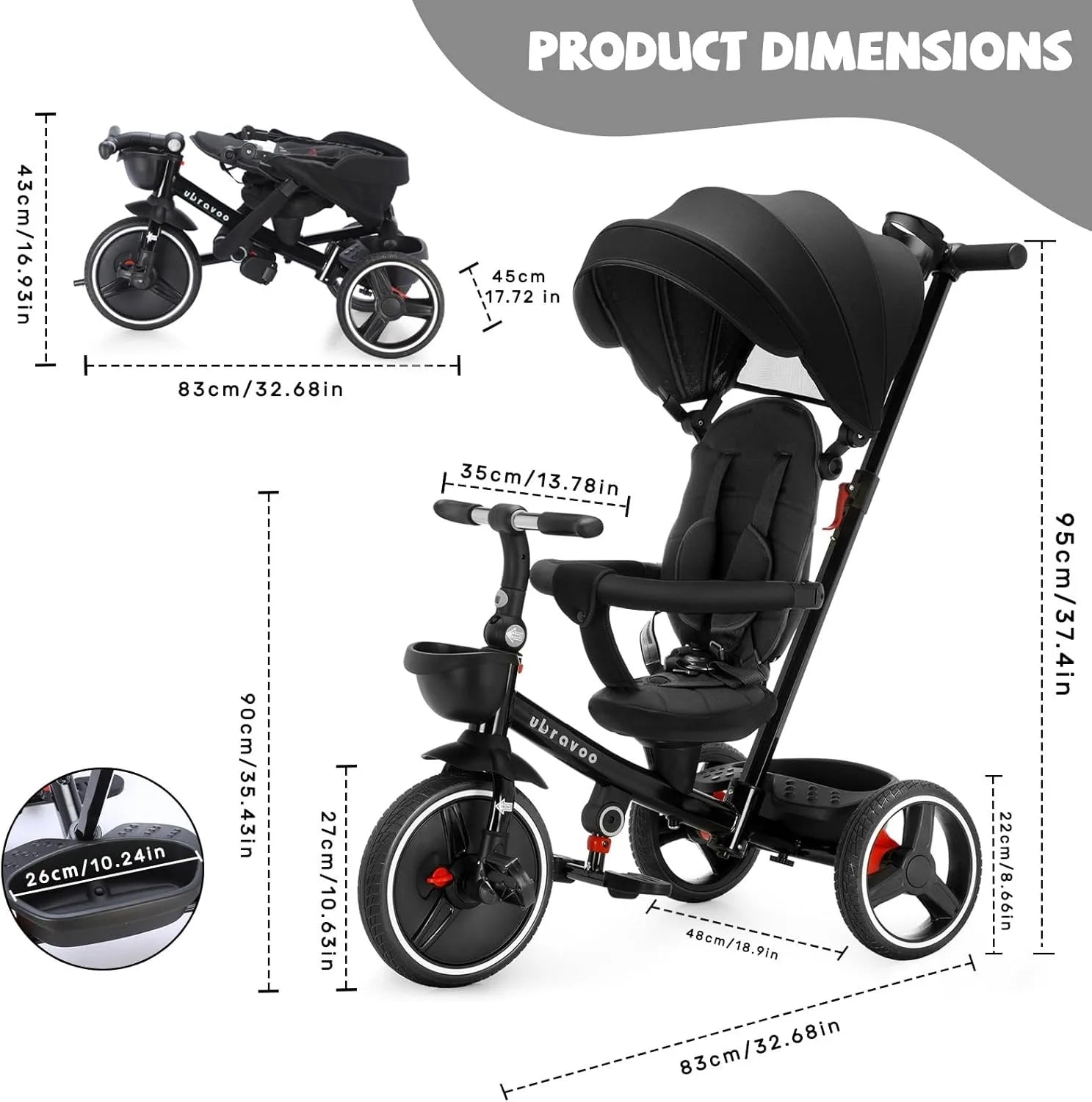 Tricycle Stroller Bike , 5-in-1, Adjustable Canopy, Sitting & Lying,Celerity - Ohberri