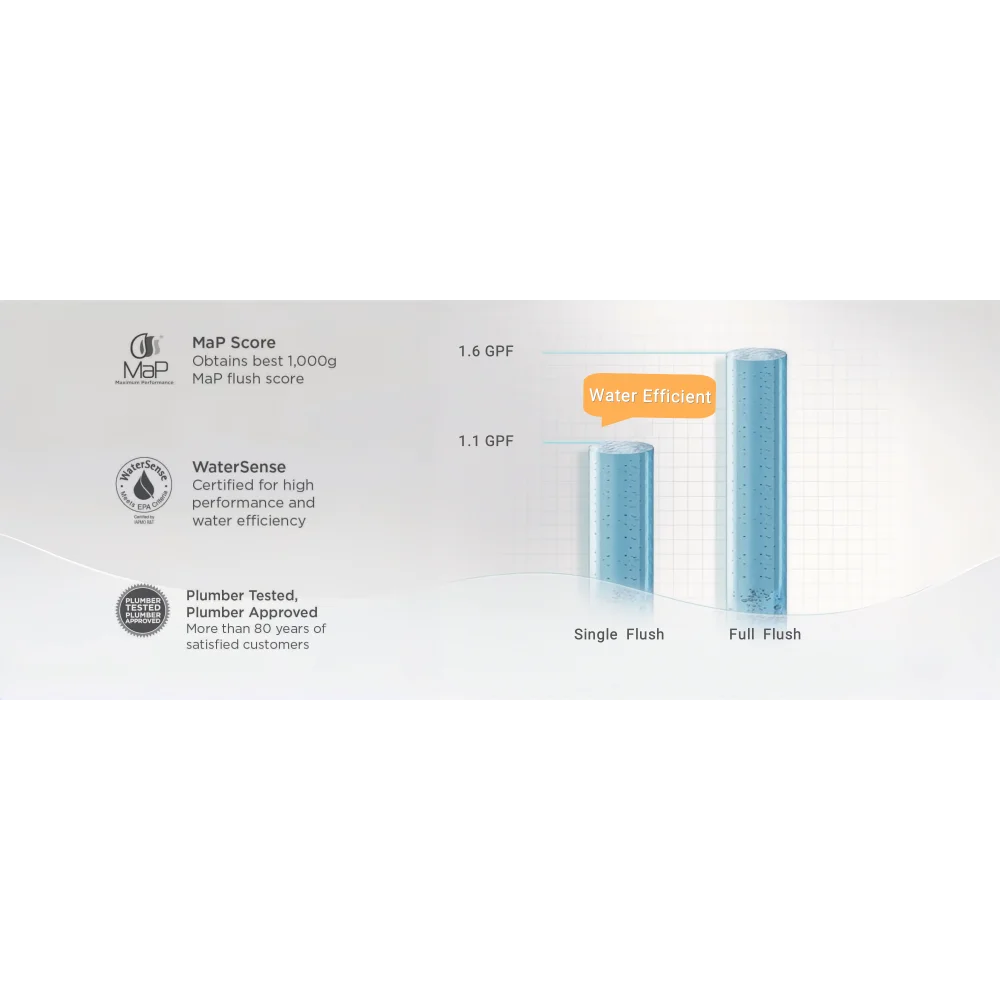Dual-Flush One Piece Toilet, Water-Saving Elongated Ohberri