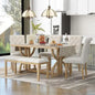 retro 6-piece dining table set, rectangular table with unique legs and 4 upholstered chairs & 1 bench - Ohberri