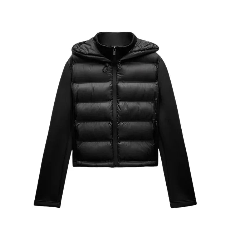 Lightweight Warm Down Jacket with Long Sleeves and Zippered Hooded Sports Coat Ohberri